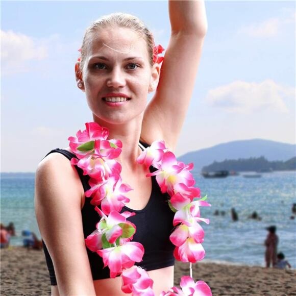 36 Counts Hawaiian Leis Necklace Tropical Luau Hawaii Silk Flower - Picture 2 of 8